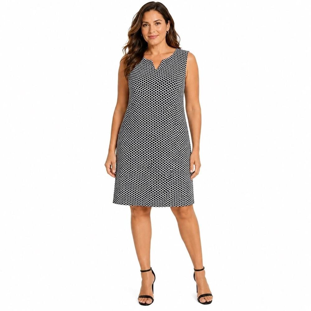 Talbots Dress Womens 10 Black White Geometric Sleeveless Sheath Knee Length